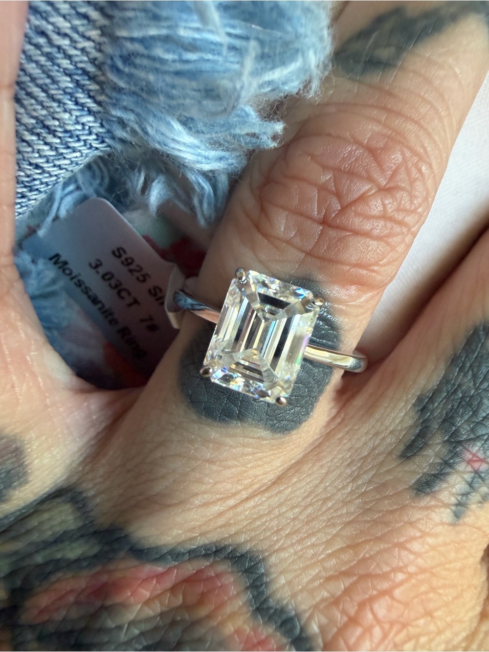 Sterling Silver Emerald-Cut Moissanite Solitaire Ring in Clear